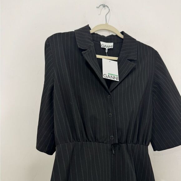 NWT GANNI + NET SUSTAIN pinstriped recycled-twill mini dress - Picture 16 of 16